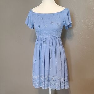 American Rag Juniors Small Blue Embroidered Women's Smocked Dress NWT